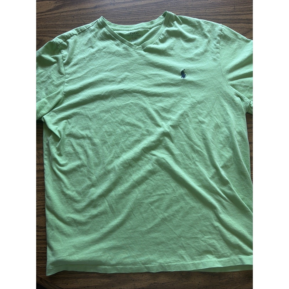 Polo Ralph Lauren Mens Light Green V-Neck T Shirt Size L Short Sleeve Cotton